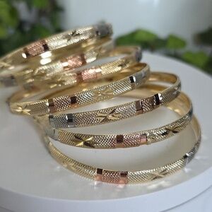 Set of Seven Gold Filled Bangle Bracelet  Star Design Tricolor